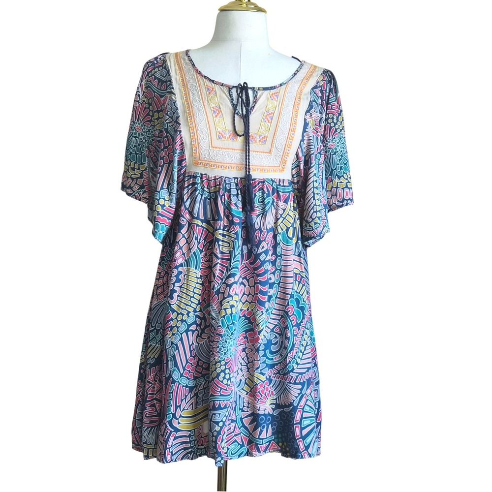 Flying Tomato Mini Dress Womens Small Multi Color Excellent Boho Embroidered Bib